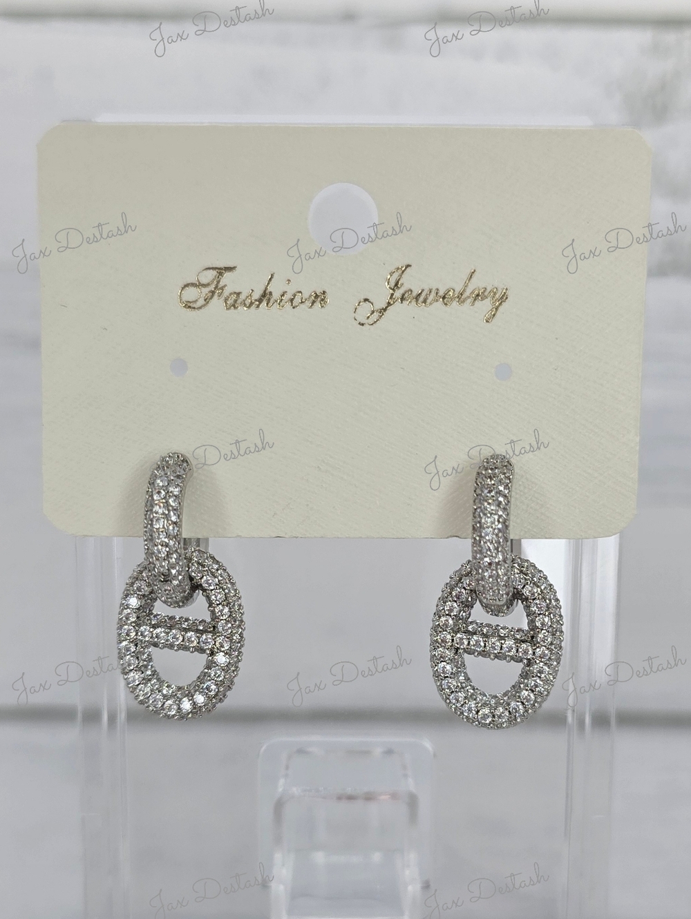 Silver Tone Crystal Oval Link Drop Earrings ER4766